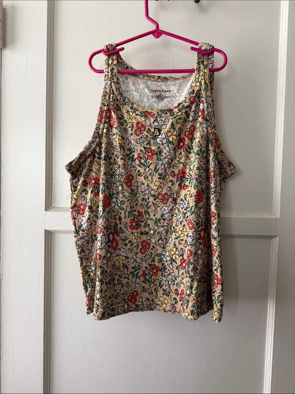 Teddy Fresh Beige Floral Cold-Shoulder Tank Top 100% Cotton